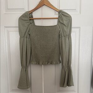 Elegant Olive Green Smocked Women's Top